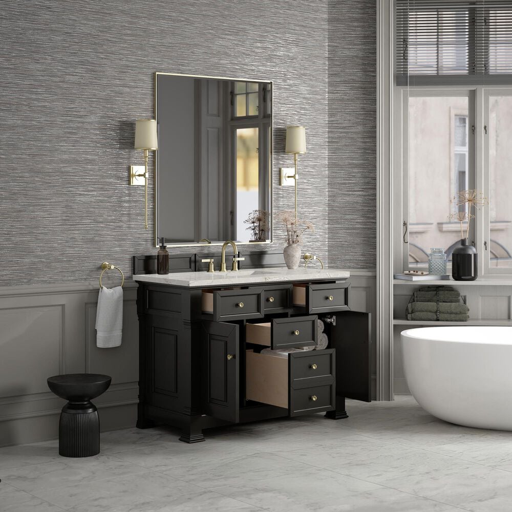 James Martin Vanities Brookfield 48" Single Bathroom Vanity in Black Onyx with 3 cm Victorian Silver Silestone Top, Rectangle Sink and FreePower Wireless Charger, , large