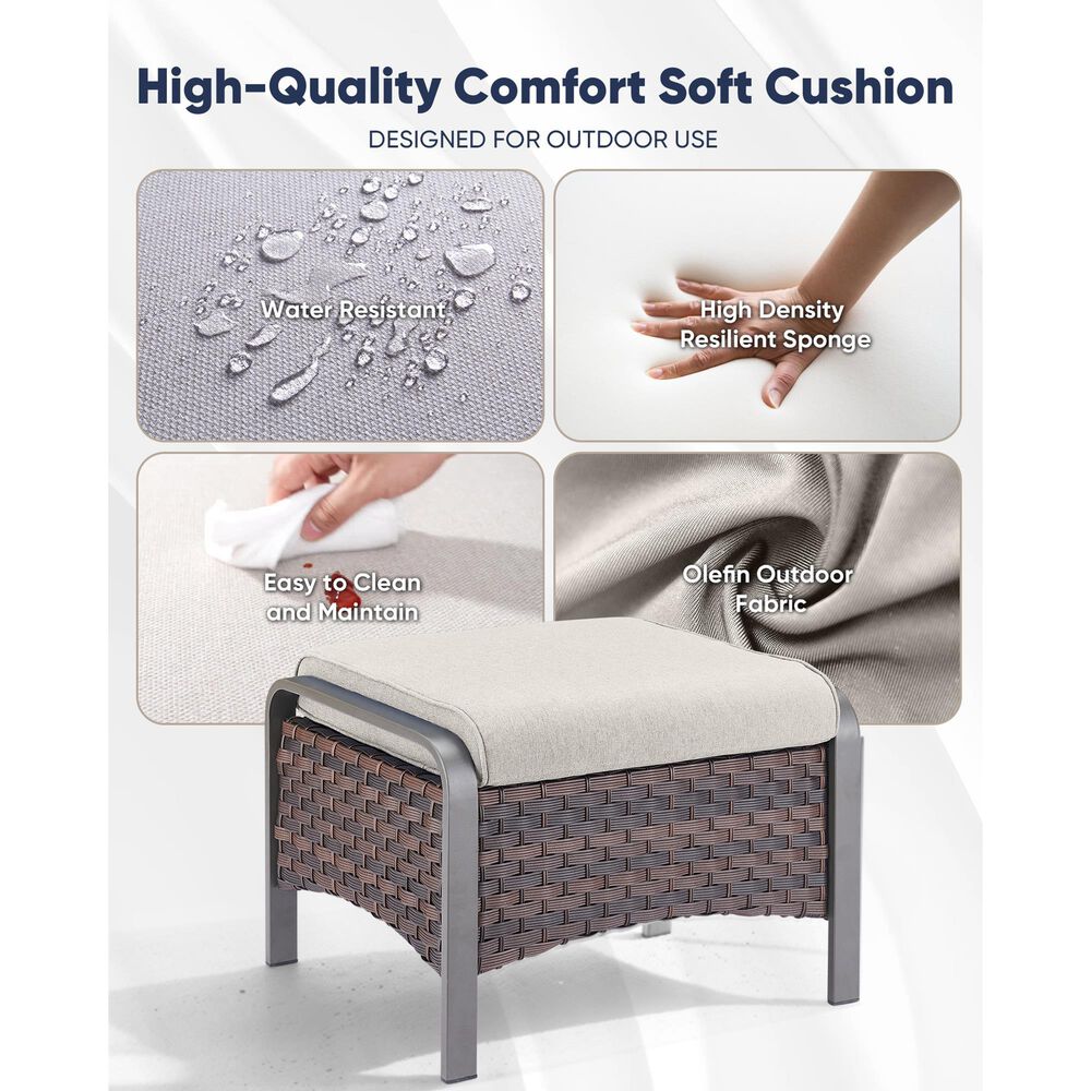 Sunwell Garden Outdoor Ottoman with Navy Cushion in Brown (Set of 2), , large