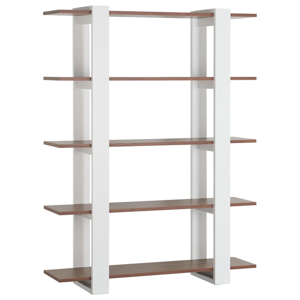 Furniture of America Navarro 5-Tier Display Bookshelf in Walnut/White, , large