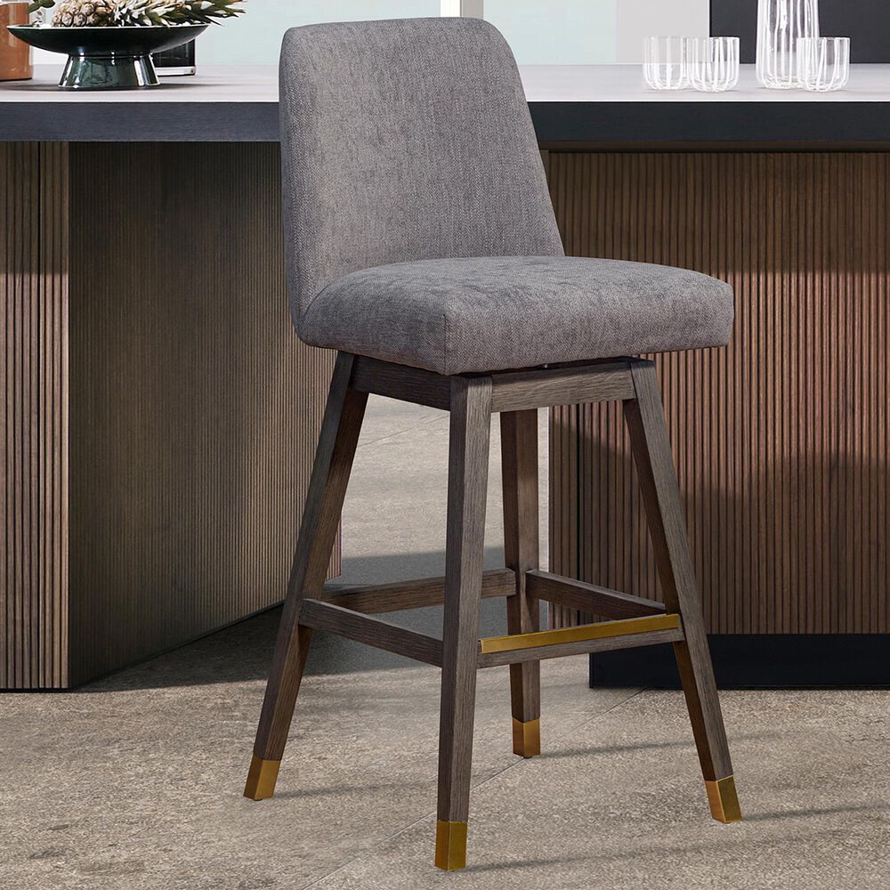 Blue River Amalie Swivel Counter Stool with Mocha Cushion in Grey Oak, , large
