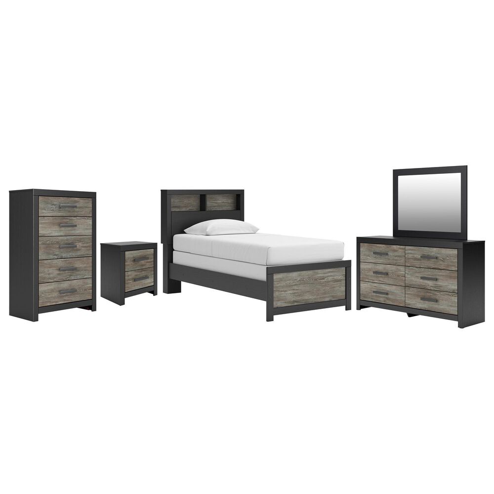 Ashley Broachmyn 5 Piece Twin Bookcase Bed Set in Black and Gray, , large