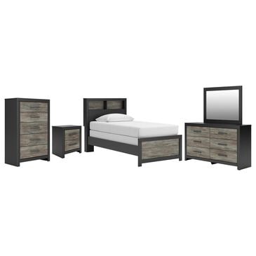 Ashley Broachmyn 5 Piece Twin Bookcase Bed Set in Black and Gray, , large