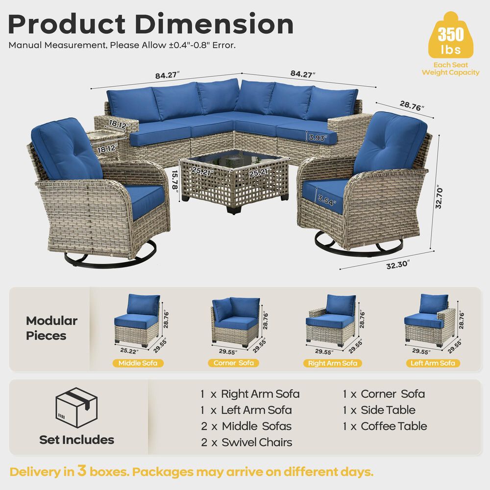HOMLUX 9-Piece Modular Patio Conversation Set in Navy Blue, , large