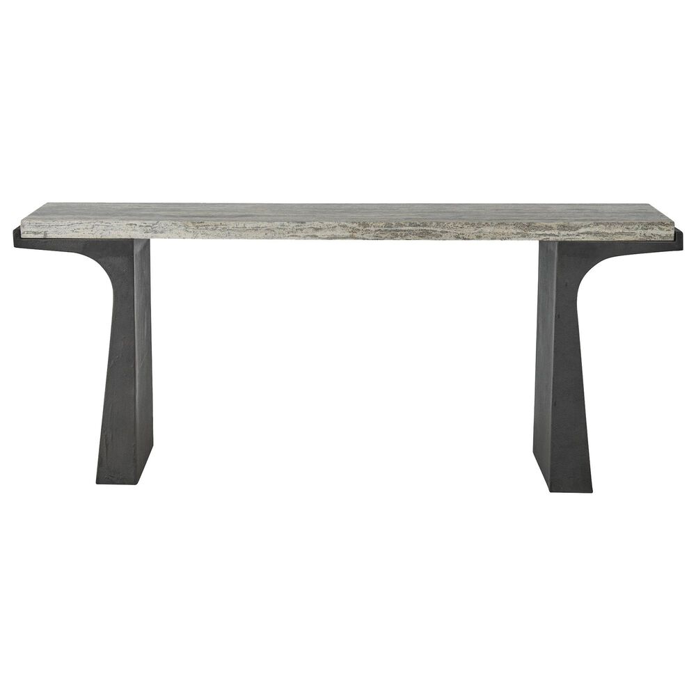 Furniture Worldwide Quill Console Table in White Travertine and Dark Bronze, , large