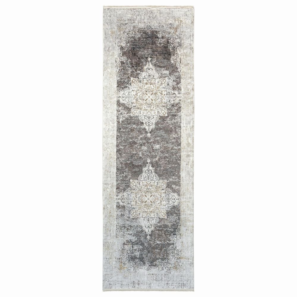 Surya Solar 3" x 9"10" Black, Charcoal, Saffron, White and Light Gray Runner, , large