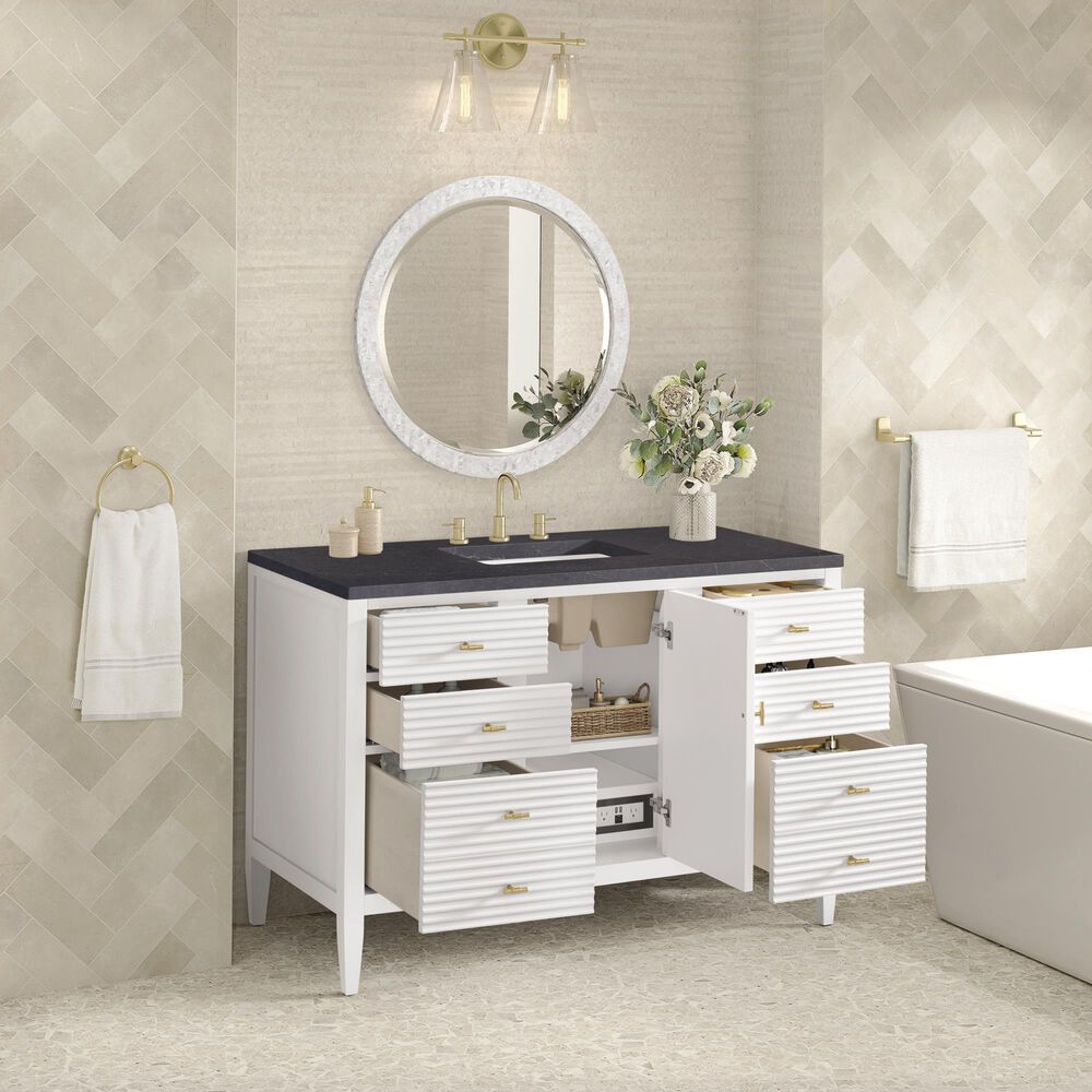 James Martin Vanities Myrrin 48" Vanity in Bright White with 3 cm Charcoal Soapstone Quartz Top, , large