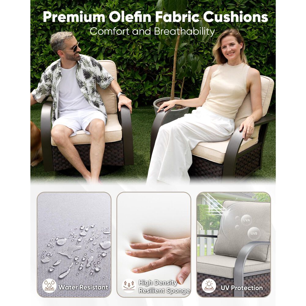 Sunwell Garden 36" Patio Swivel Glider Chair with Metal Armrest in Beige (Set of 2), , large