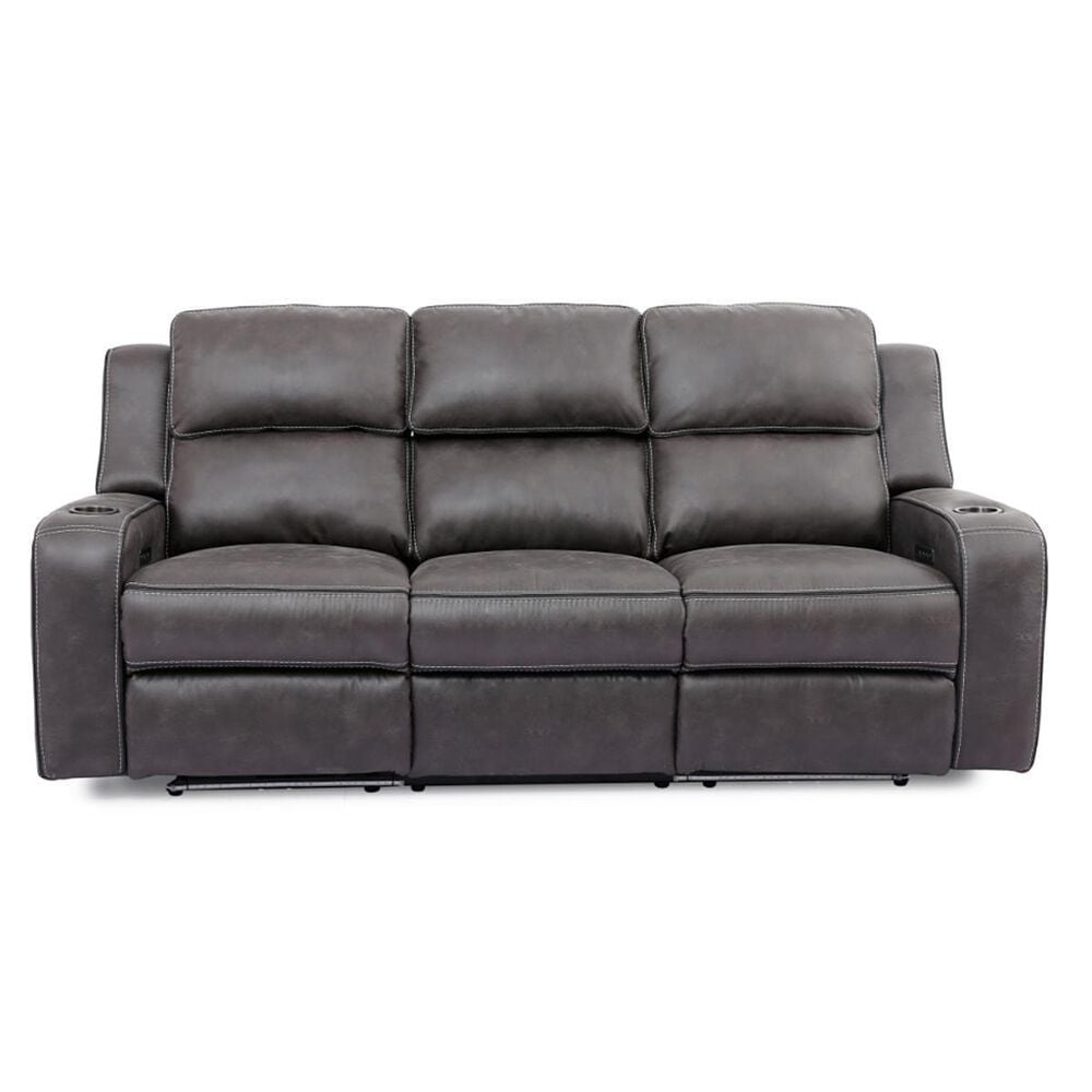 Oxford Furniture Power Reclining Sofa with Power Headrest and Drop Down Table in Cowboy Granite, , large