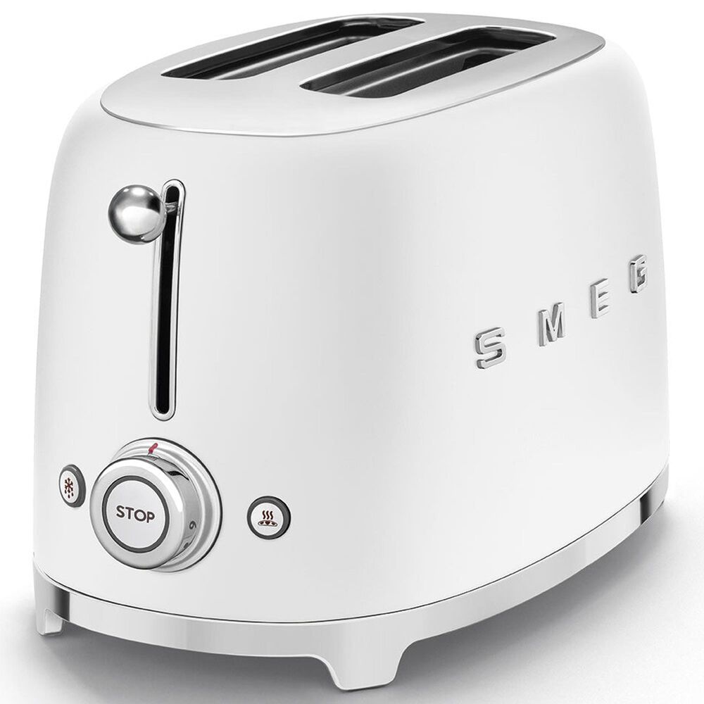 SMEG Retro-Style 2-Slice Toaster in Matte White and Polished Chrome, , large