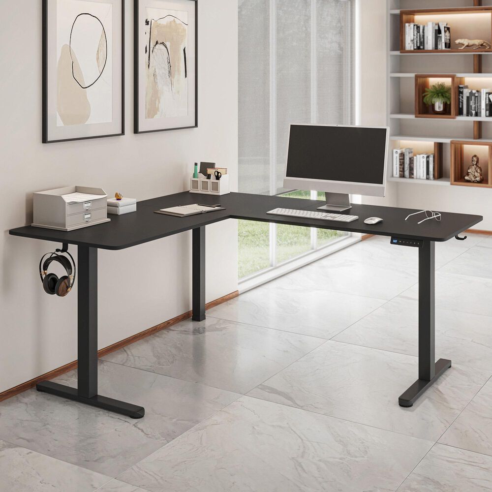 Rta Products Llc Polaris L-Shaped Electric Standing Desk with Spacious Desktop in Black, , large