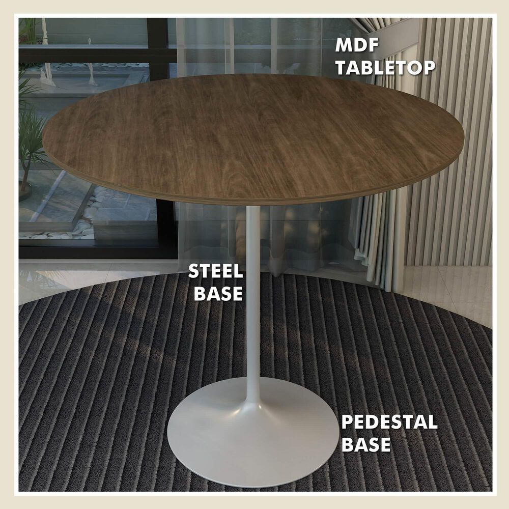 Leisuremod LeisureMod Verve Collection Modern Bar Height Table White Base with 48 Round Dark Walnut MDF Top, , large