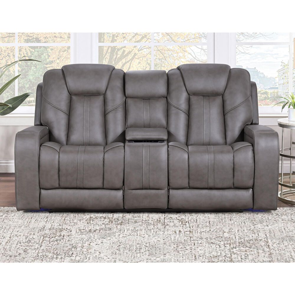 Steve Silver Daniel Triple Power Reclining Loveseat in Mossy Gray, , large