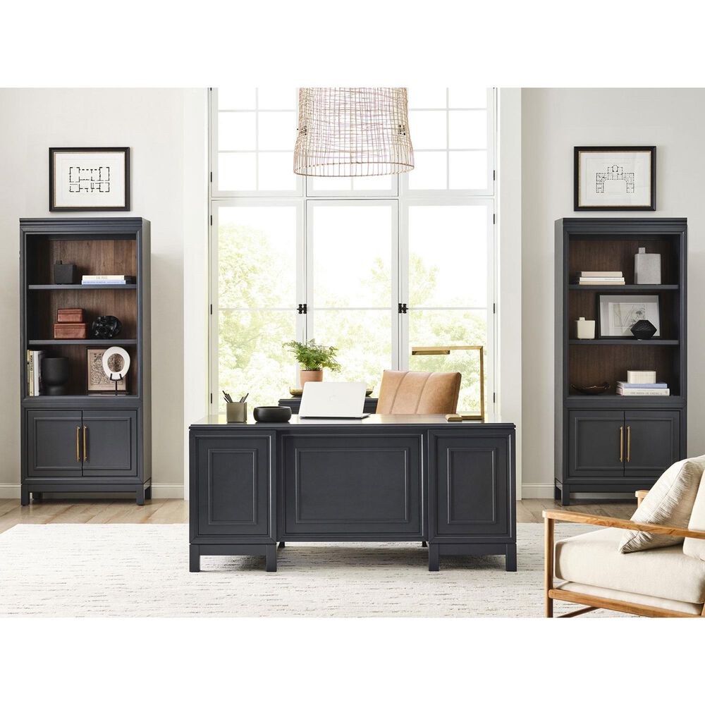 Riva Ridge Alexander 2-Piece Executive Desk and Door Bookcase Set in Midnight, , large