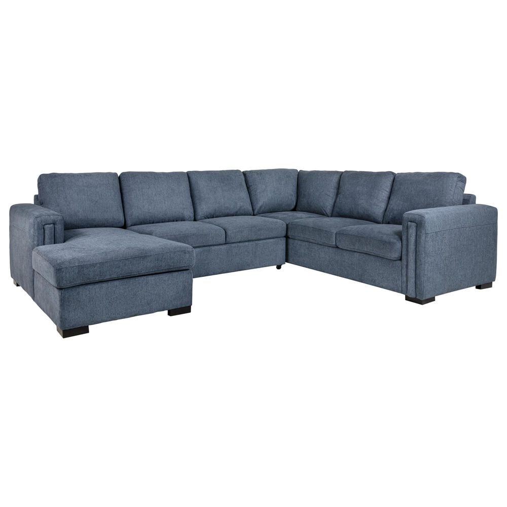 Tuscany Grove Paisley 3-Piece Stationary Pull Out Sofa Sectional with Storage Chaise in Impact Denim, , large