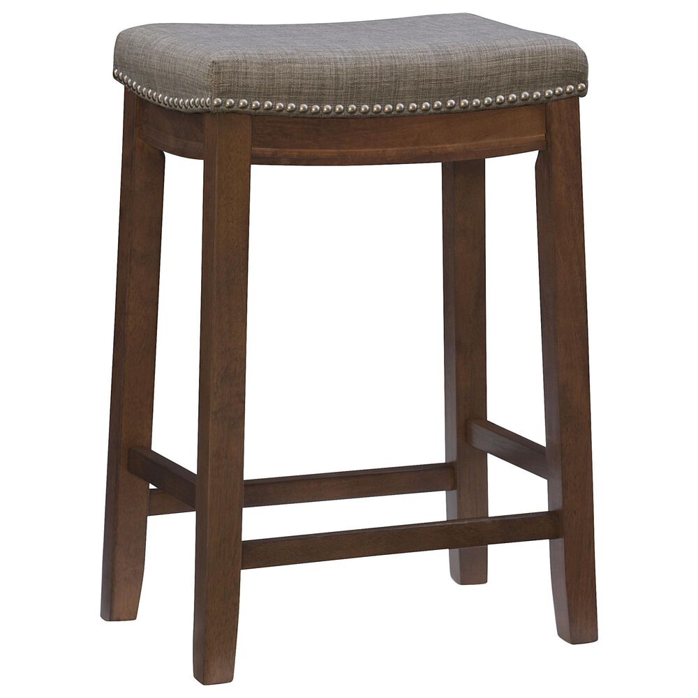 Linon Home Decor Claridge Counter Stool with Grey Cushion in Rustic Dark Brown, , large