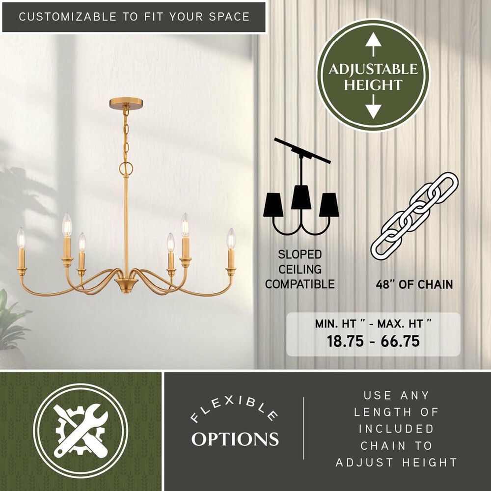 Vaxcel Lighting Annabelle 6-Light Chandelier in Muted Brass, , large