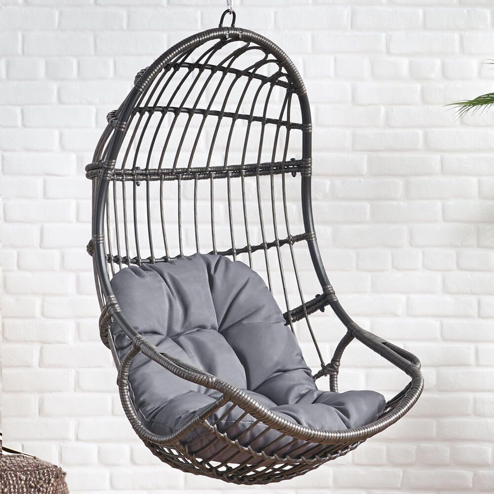 Hearth and Haven Berkshire Outdoor Hanging Egg Chair with Basket Shape in Dark Gray, , large