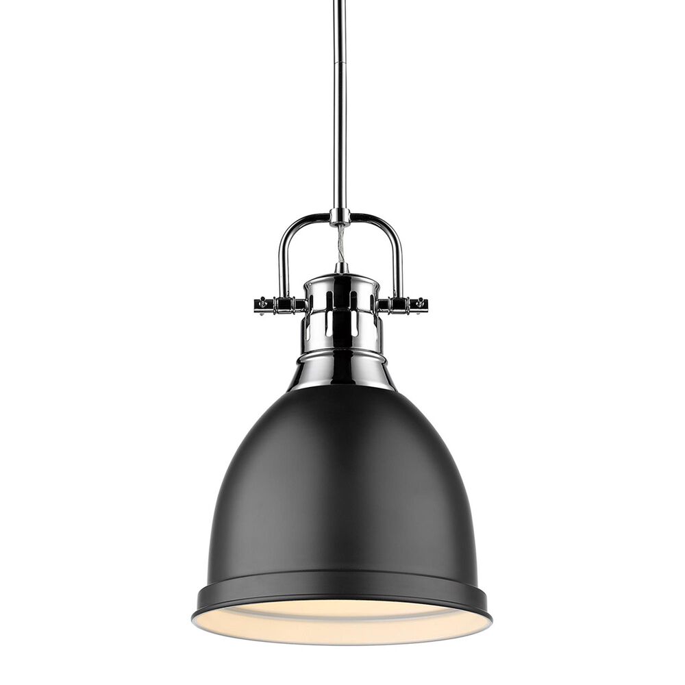 Golden Lighting Duncan Small Pendant in Matte Black with Rod in Chrome, , large