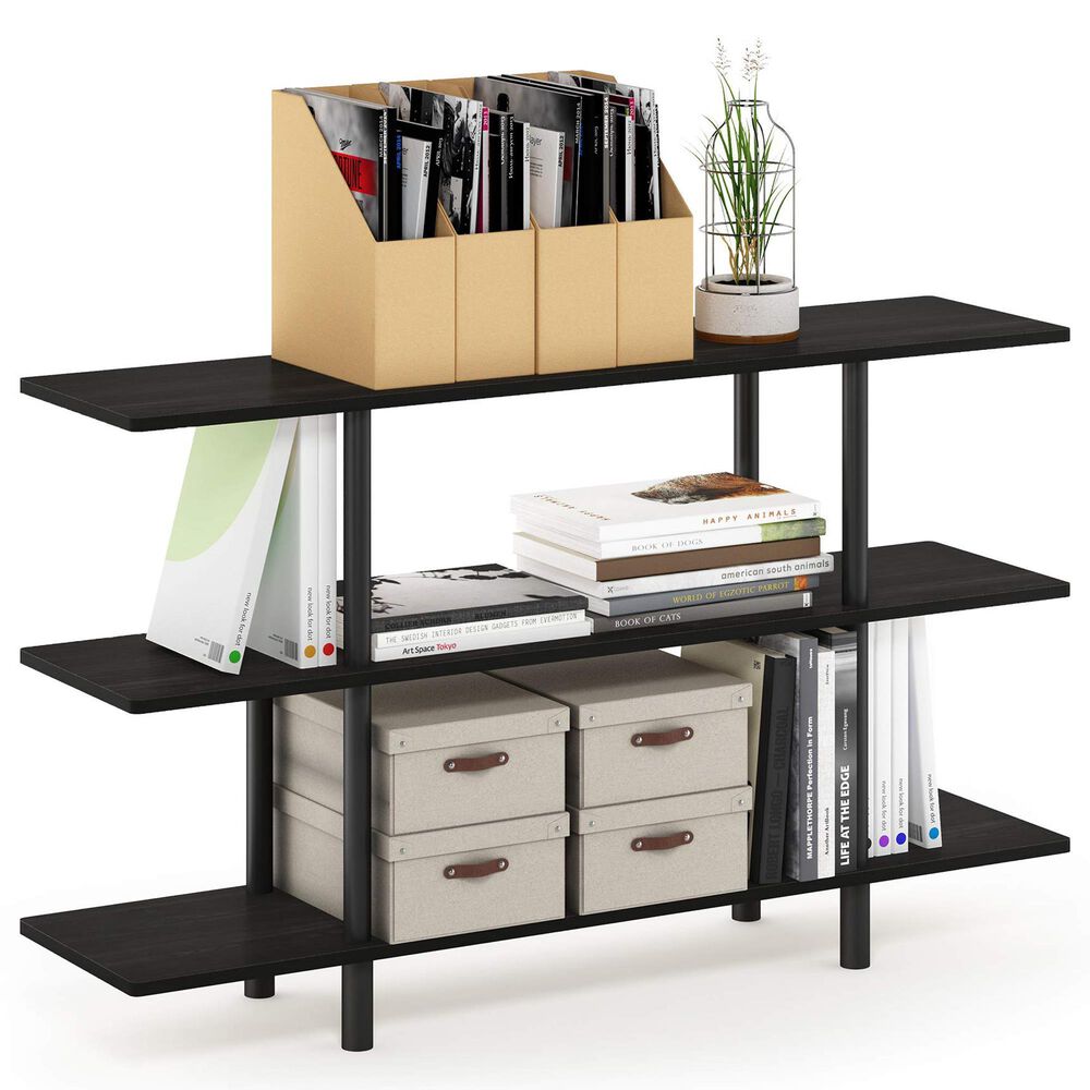 HOMLUX Turn-N-Tube 3-Tier Wide Display Shelf in Espresso and Black, , large