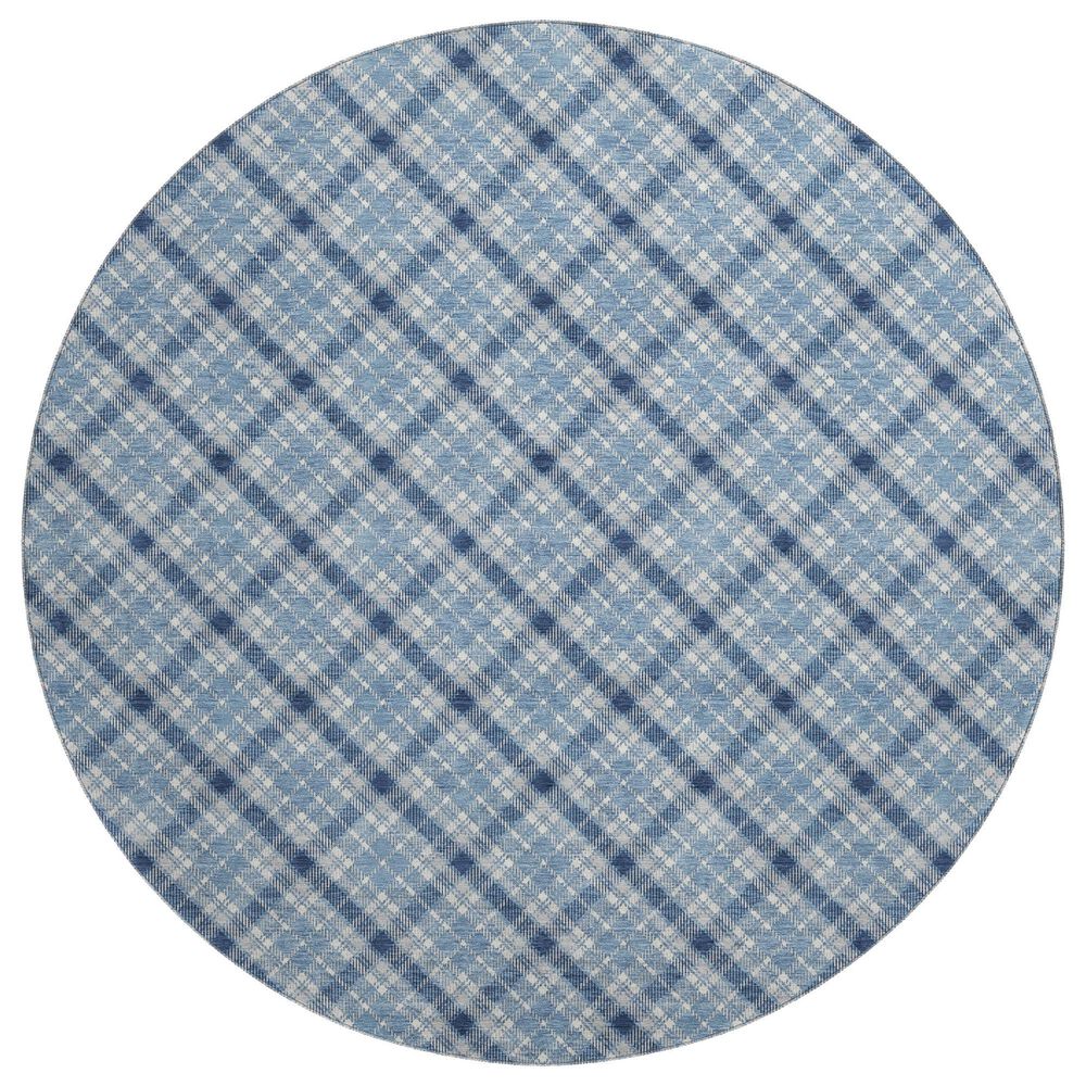 Dalyn Rug Company Soft Essentials Plaid Denim 8" Round Indoor/Outdoor Area Rug, , large