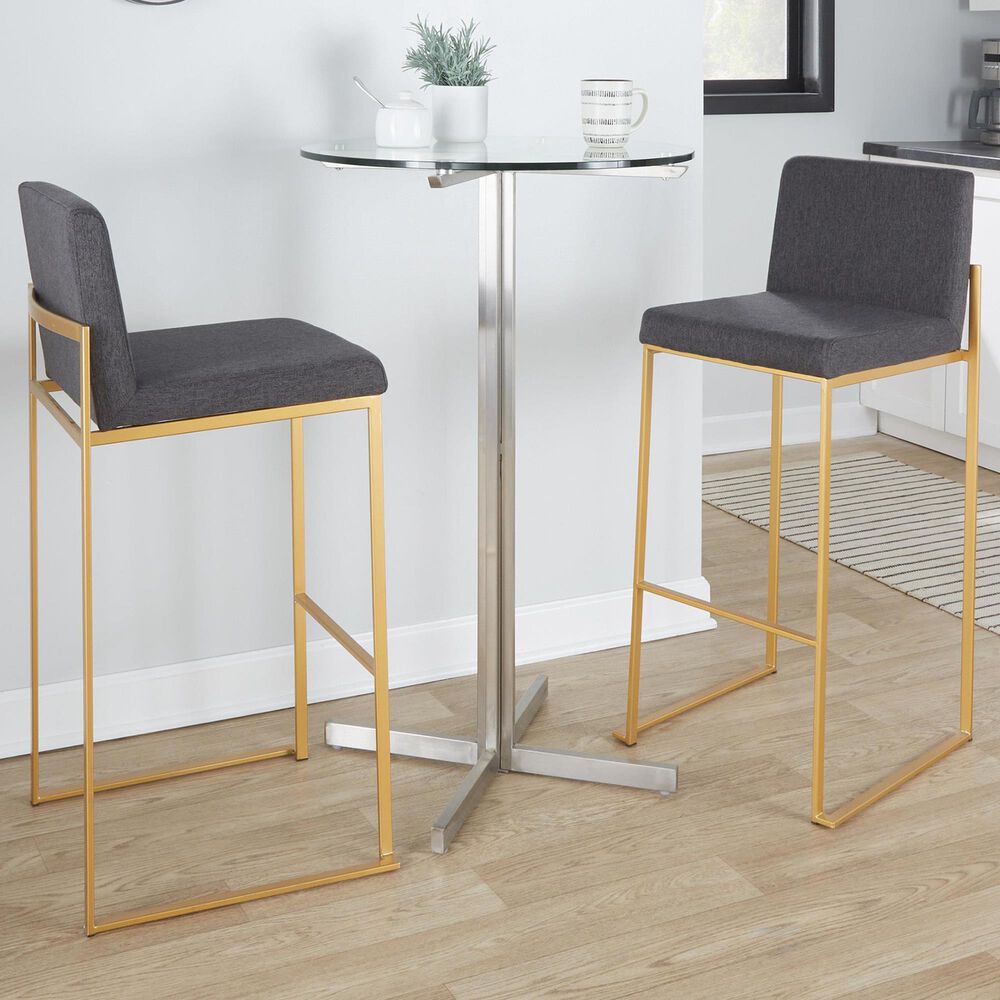 Lumisource Fuji High Back Barstool with Charcoal Fabric in Gold &#40;Set of 2&#41;, , large