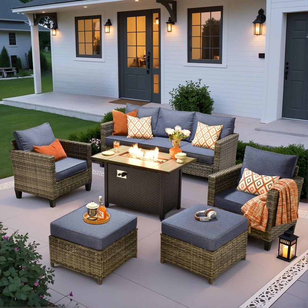 HOMLUX 6-Piece Patio Set with Denim Blue, , large