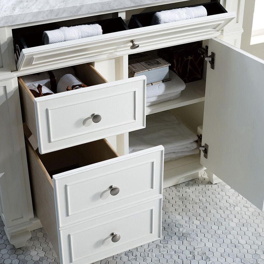 James Martin Vanities Bristol 36&quot; Single Bathroom Vanity in Bright White with 3 cm Carrara White Marble Top and Rectangular Sink, , large