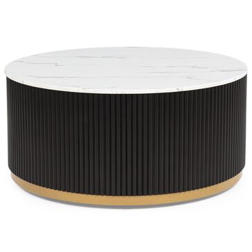 Crown Mark Kara Coffee Table with Casters in White Marble, Black and Gold, , large