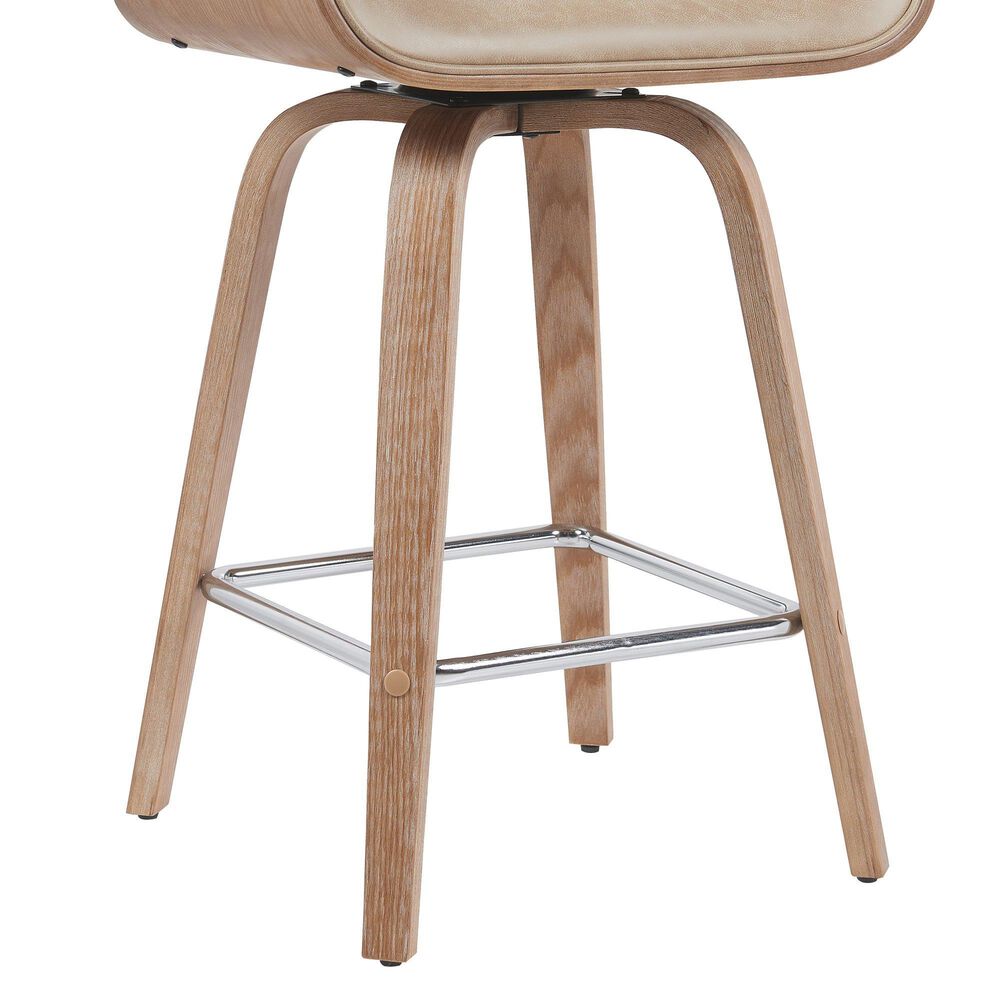 Armen Living Tyler Swivel Counter Stool with Vintage Brown Cushion in White Washed, , large