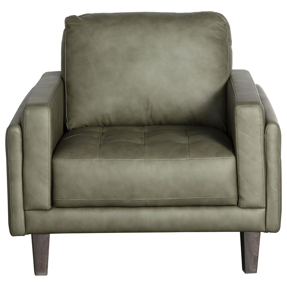 Chateau d'Ax Stationary Leather Chair and Ottoman Set in Olive Green, , large
