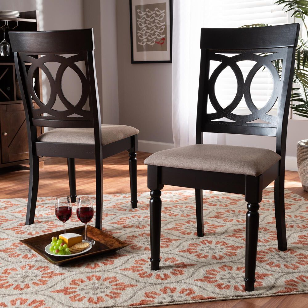 Baxton Studio Lucie Side Chair with Sand Cushion in Espresso Brown (Set of 2), , large