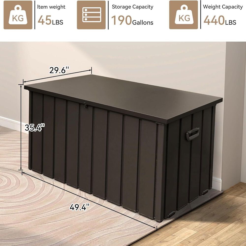 Hearth and Haven 190-Gallon Outdoor Storage Deck Box with Hydraulic Piston in Dark Brown, , large