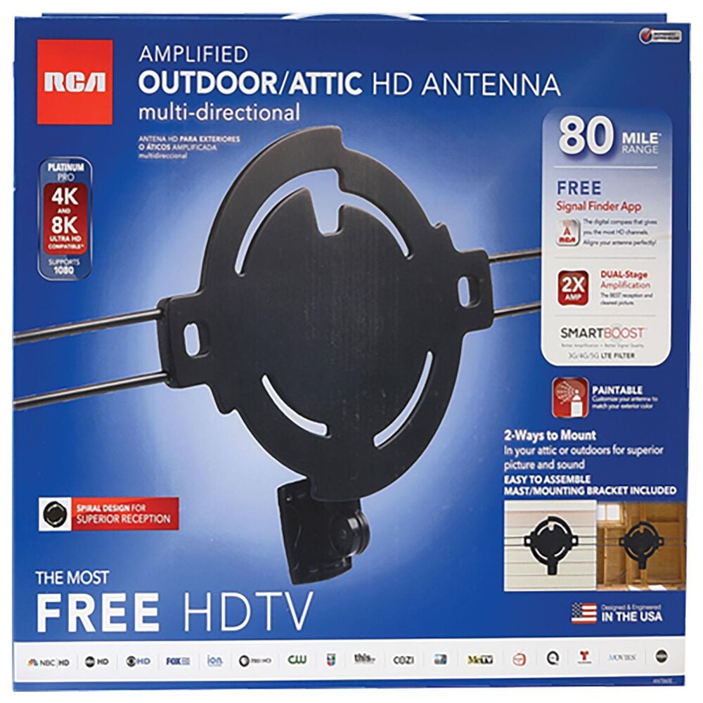 RCA Amplified Outdoor/Attic HDTV Antenna Multi-Directional in Black, , large