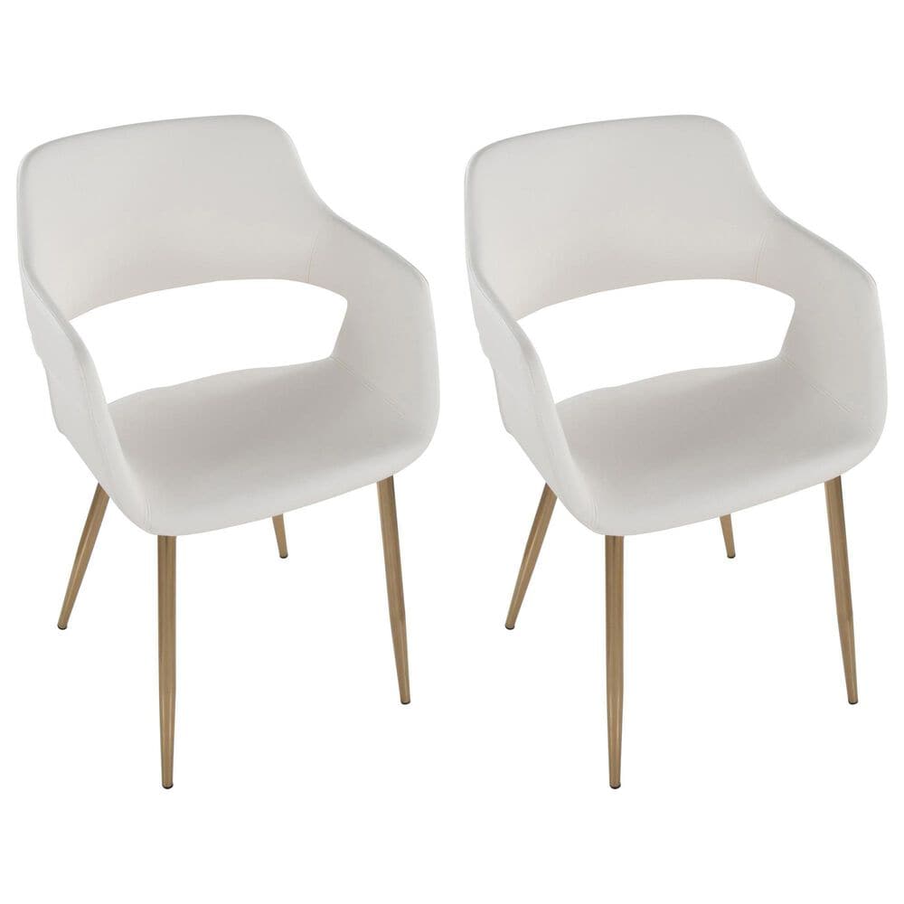 LumiSource Margarite Arm Chair with White Faux Leather Cushion in Gold (Set of 2), , large