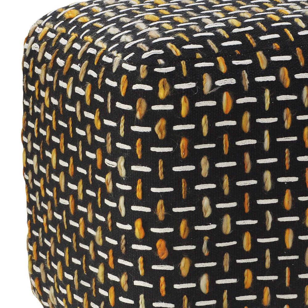 LR Home 16" Square Pouf in Black and Gold, , large