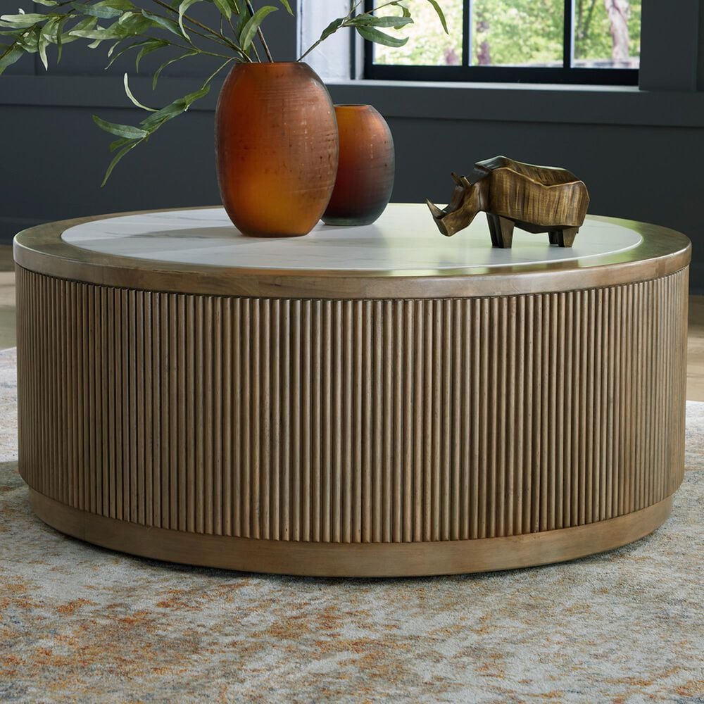 Ashley Camdill Cocktail Table in Light Brown and White, , large