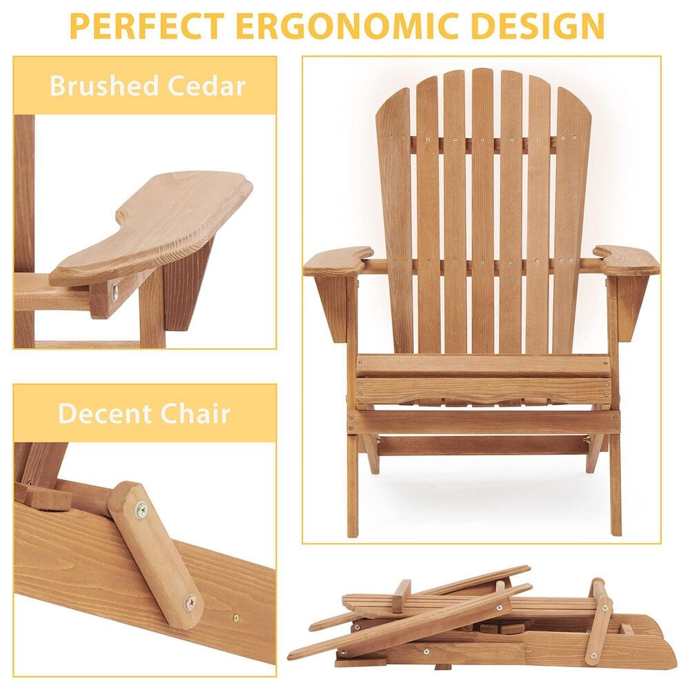 Hearth and Haven Outdoor Folding Adirondack Chair in Light Brown &#40;Set of 2&#41;, , large