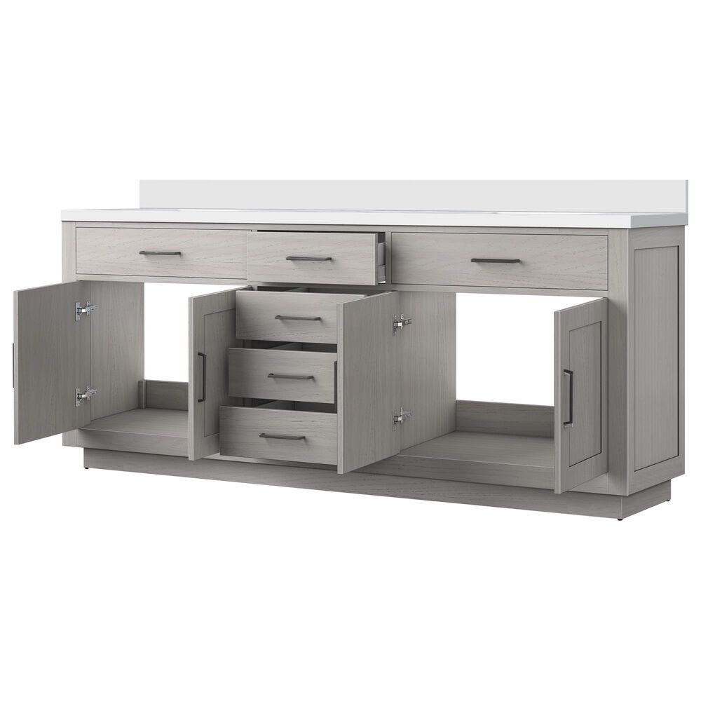 Lexora Home Abbey 80&quot; Double Bathroom Vanity in White Oak with 2 cm White Quartz Top and Rectangular Sinks, , large