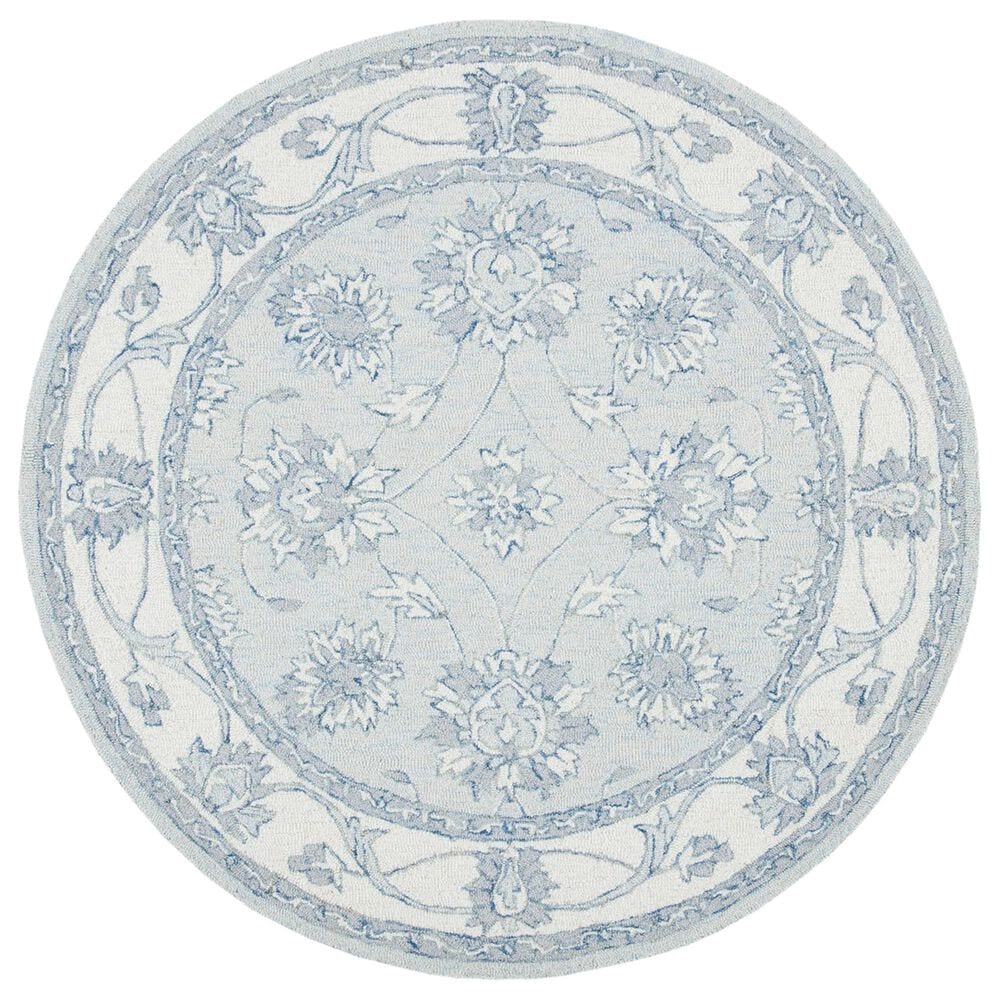 Safavieh Micro-Loop Traditional 5" Round Light Blue and Ivory Area Rug, , large