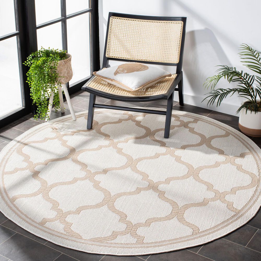 Safavieh Bermuda 5&#39; Round Ivory and Beige Indoor/Outdoor Area Performance Rug, , large