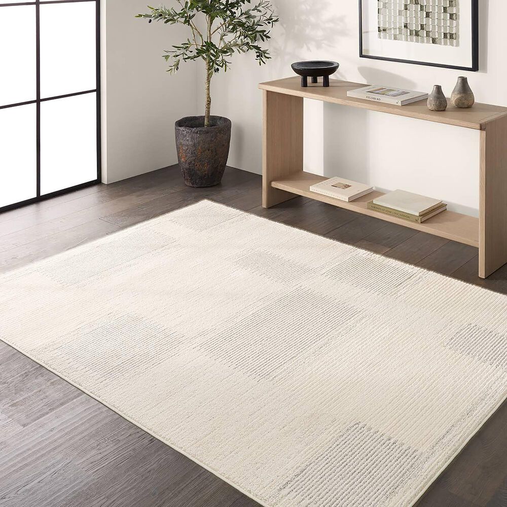 Jaipur Ziyad Ares 5&#39; x 8&#39; Whitecap Gray, Rainy Day, White Swan and Fallen Rock Area Rug, , large