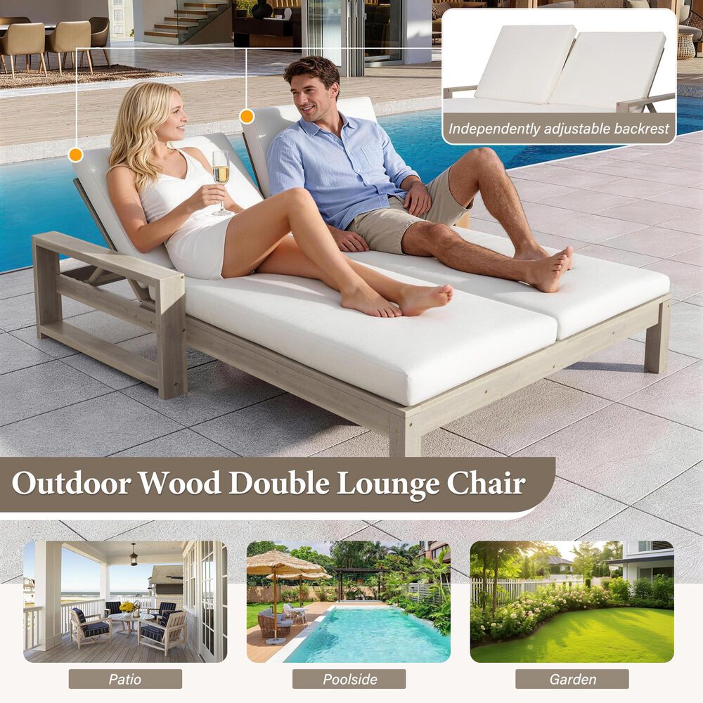 HOMLUX Patio 2-Person Lounge Chair with Grey Frame in Beige, , large