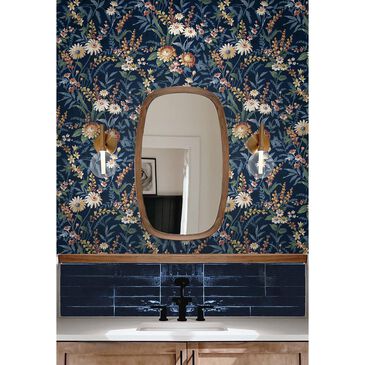 NextWall Vintage Floral 216" x 20.5" Peel and Stick Wallpaper in Navy Blue, , large