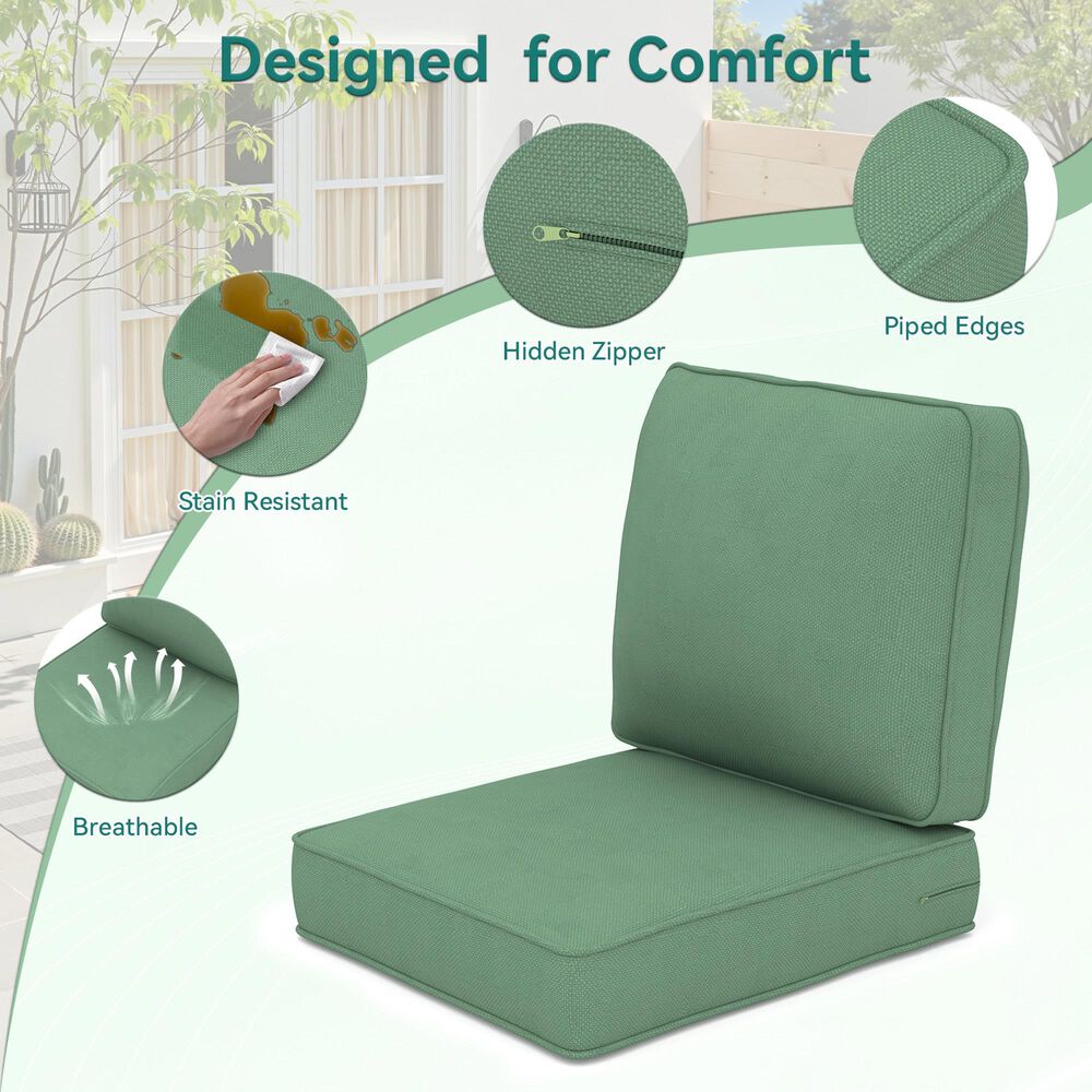 Sunwell Garden 4" Thick Outdoor Seat and Back Cushion Set in Green, , large