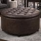 Regency Global Sourcing Knight 28" Round Storage Ottoman in Brown Faux Leather, , large