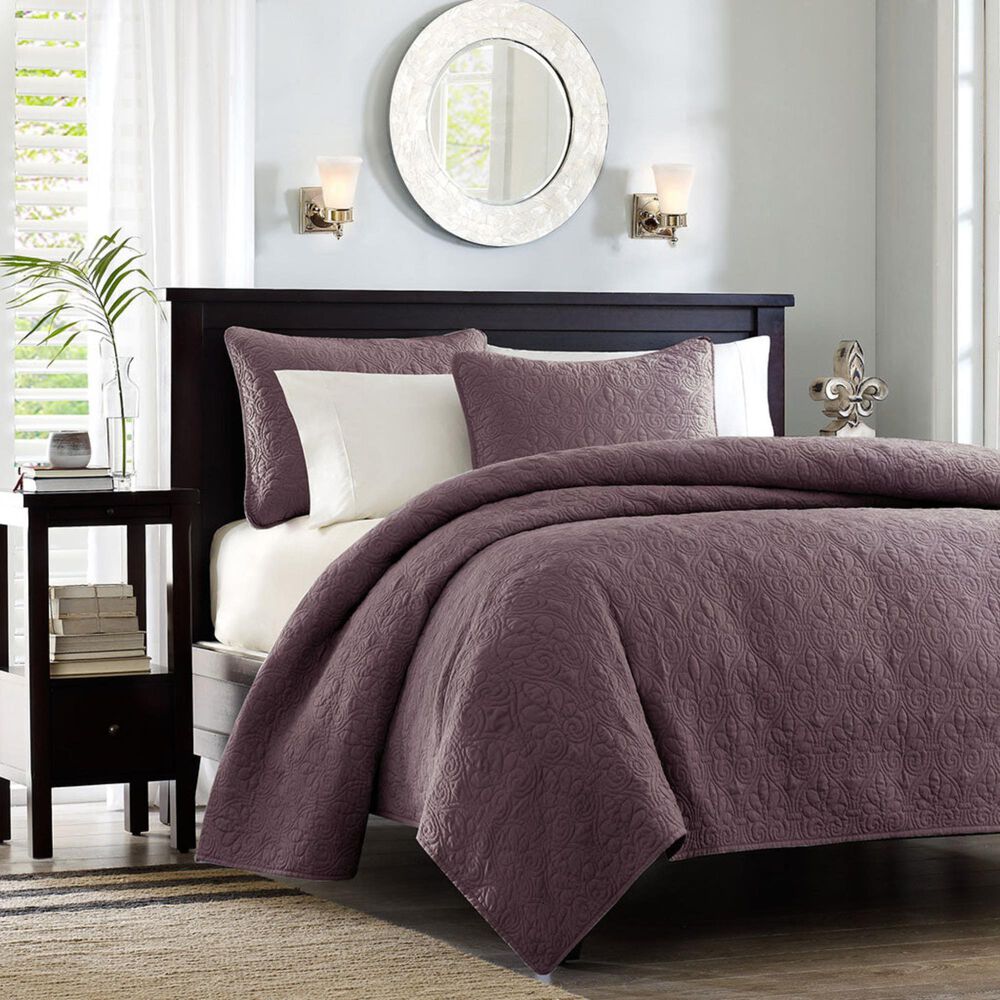 Hampton Park Quebec 3-Piece Full/Queen Quilt Set in Purple, , large