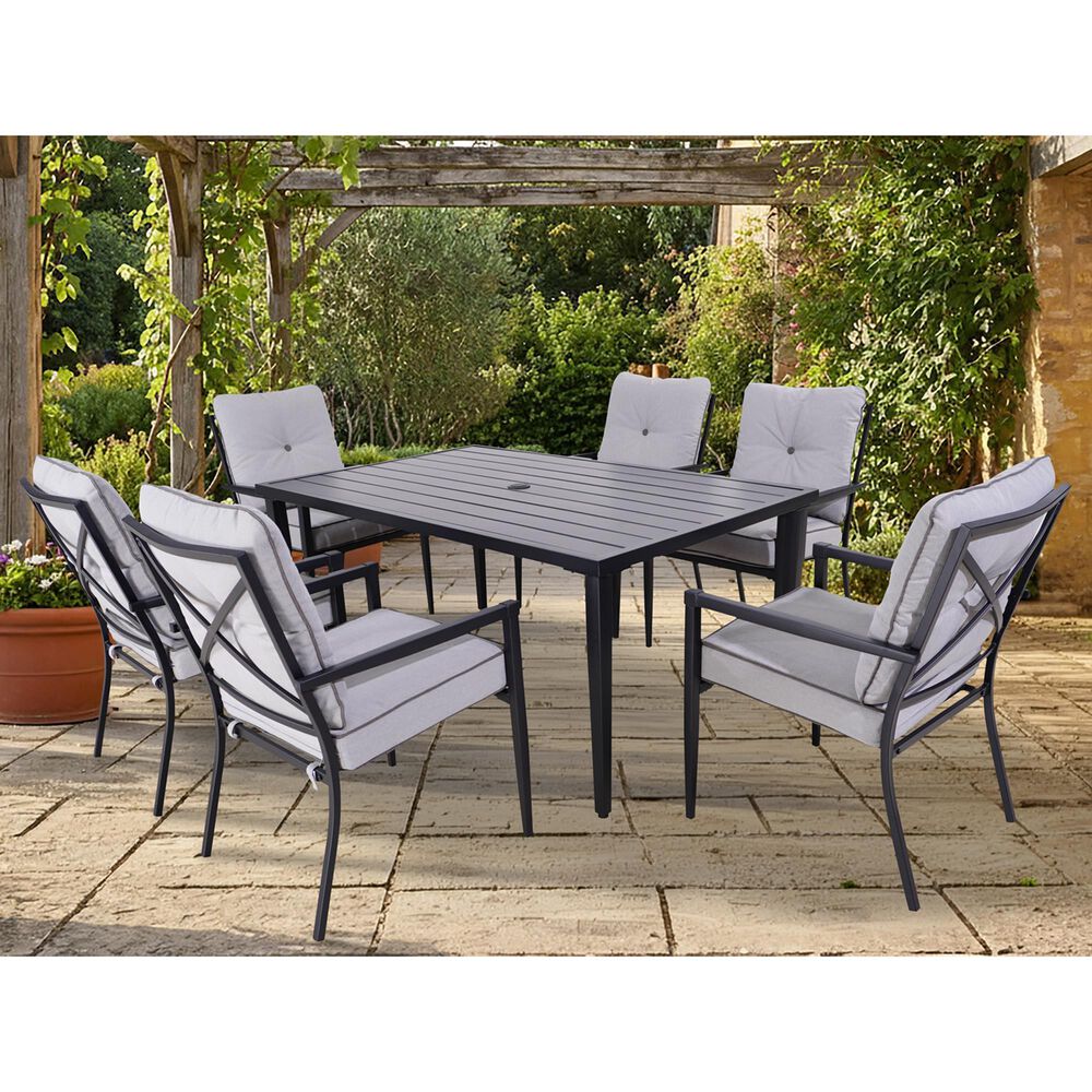 Global Note Collections Raleigh 7-Piece Patio Dining Set in Charcoal and Smoke Grey, , large