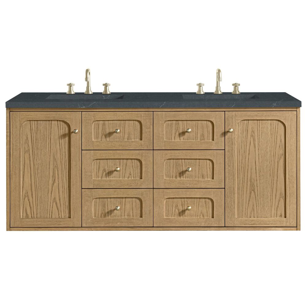 James Martin Vanities Laurent 60&quot; Double Bathroom Vanity in Light Natural Oak with 3 cm Charcoal Soapstone Quartz Top and Rectangular Sinks, , large