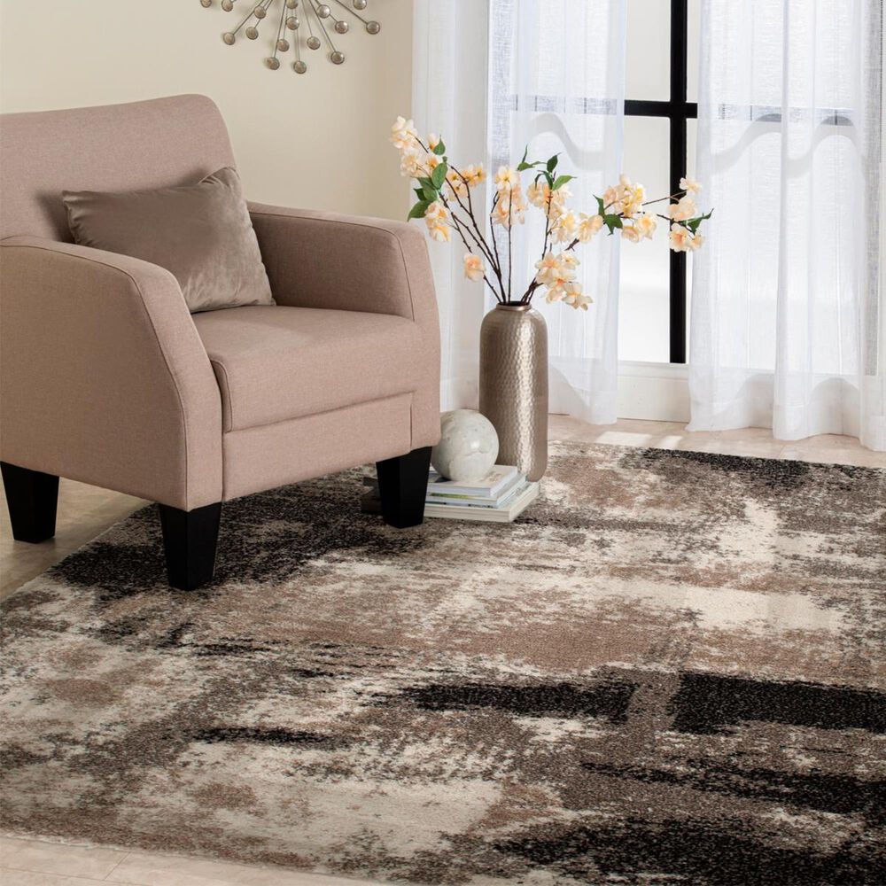 Central Oriental Tulsa Brunsville 5' x 7'3" White Sand and Armor Grey Area Rug, , large