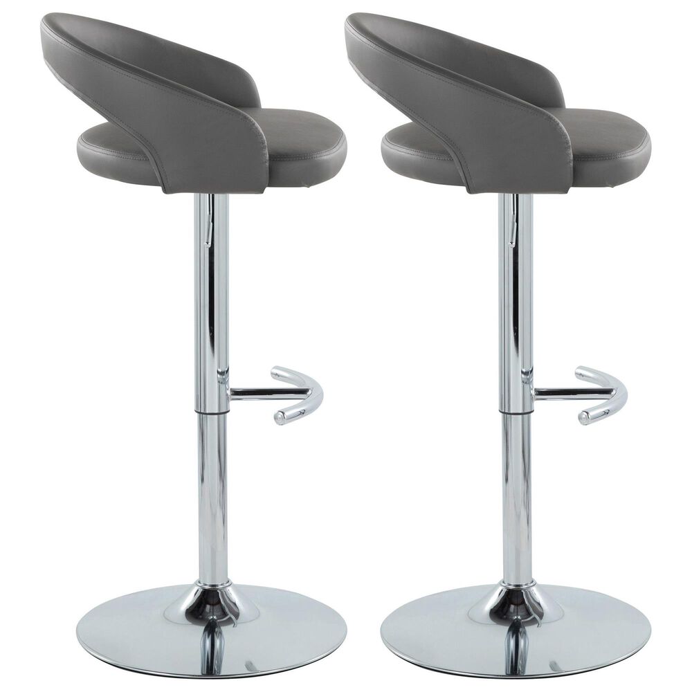 LumiSource Grotto Swivel Adjustable Bar Stool with Grey Faux Leather Upholstery in Chrome (Set of 2), , large